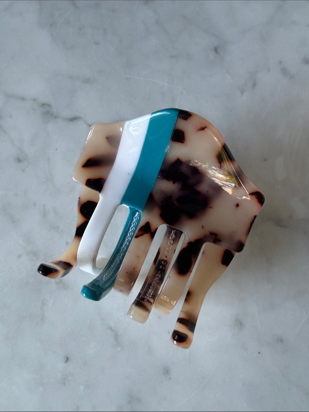 Anthropologie Tortoiseshell Resin Hair Claw Clip with Teal and White Accents